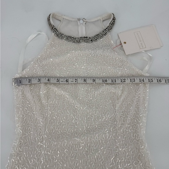 Mac Duggal Womens 4 White Beaded Sleeveless Halter Formal Long Gown Dress Flaws - Picture 14 of 16